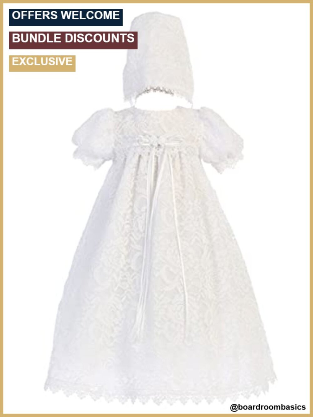 Baptism Dress Baby Girl Lace Christening Gown Bonnet